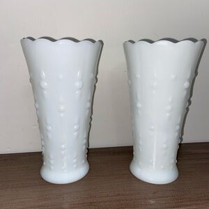 2 Vintage Milk Glass Vases ‘Teardrops & Pearls’